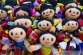 CHICHEN ITZA, MEXICO - NOVEMBER 12, 2017: Close up of beautiful handmade dolls, sold as souvenirs in an artisan`s shop