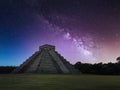 Chichen Itza Under a Night Sky with the Milky Way Galaxy Royalty Free Stock Photo