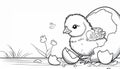 Newly hatched chick emerging from its eggshell in a peaceful garden setting Royalty Free Stock Photo