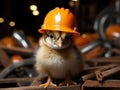 Chick in construction with hard hat