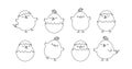 Chick egg, Easter chicken vector icon, cute line bird with shell, outline character set coloring page. Black animal illustration Royalty Free Stock Photo