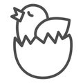 Chick in an egg line icon. Chicken hatched from an egg outline style pictogram on white background. Easter chick wants Royalty Free Stock Photo