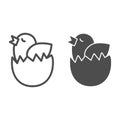 Chick in egg line and solid icon. Chicken hatched from an egg outline style pictogram on white background. Easter chick Royalty Free Stock Photo