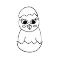 Chick hatching from an egg icon, sticker, card. sketch hand drawn doodle style. minimalism. easter, bird, cute, baby Royalty Free Stock Photo