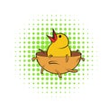 Chick in nest icon, comics style Royalty Free Stock Photo