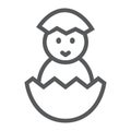 Chick peeking out off egg line icon, easter and holiday, chick in egg sign, vector graphics, a linear pattern on a white Royalty Free Stock Photo