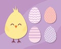 chick and set of easter eggs Royalty Free Stock Photo