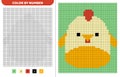 Chick squishmallow. Color by number. Pixel coloring book. Numbered squares. Game for kids. Vector