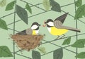 Chickadee birds in nest flat poster