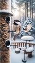 Chickadees Sunrise Snowfall Backyard Winter Birds Feeder Birdfeeder White Snow AI Generated