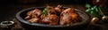 Chicken Adobo On Stone Rustic Pub Wide Panoramic. Generative AI Royalty Free Stock Photo