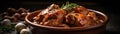 Chicken Adobo On Stone Rustic Pub Wide Panoramic. Generative AI Royalty Free Stock Photo