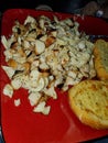 Homemade Chicken Alfredo with Garlic bread Royalty Free Stock Photo