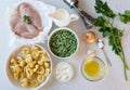 Chicken alfredo ingredients for making or cooking Royalty Free Stock Photo