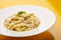 Chicken Alfredo pasta with white sauce served in dish isolated on table top view of arabic tasty fasfood Royalty Free Stock Photo