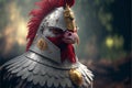 Chicken animal portrait dressed as a warrior fighter or combatant soldier concept. Ai generated Royalty Free Stock Photo