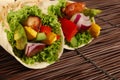 Chicken and avocado wrap sandwiches on mat Royalty Free Stock Photo