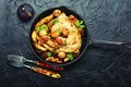 Chicken baked with potatoes and figs Royalty Free Stock Photo