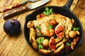 Chicken baked with potatoes and figs Royalty Free Stock Photo