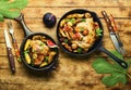 Chicken baked with potatoes and figs Royalty Free Stock Photo