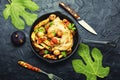 Chicken baked with potatoes and figs Royalty Free Stock Photo