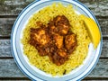 Chicken Balti Indian Curry Takeaway Meal Wth Pillau Rice Royalty Free Stock Photo