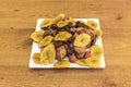 Chicken, banana and chopped pork, we macerate it for 15 minutes Royalty Free Stock Photo