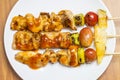 Chicken barbecue and tomato , pineapple , chili