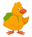 Chicken bird with rucksack, small birdie character with backpack