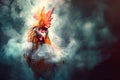 Chicken bird surround with swirl smoke. dynamic composition and dramatic lighting