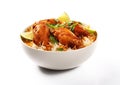 Chicken biryani with basmati rice and vegetables on white background.Macro.AI Generative Royalty Free Stock Photo