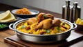 Chicken biryani on a kitchen countertop.