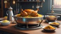 Chicken biryani on a kitchen countertop.