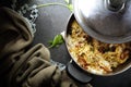 Chicken Biryani with Mattha - recipe preparation photos with photos of the final dish and traditional mattha Royalty Free Stock Photo