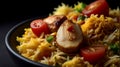 chicken biryani with chicken, onions, cashewnut paste, tomatoes,cup of basmoti rice Royalty Free Stock Photo