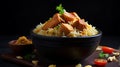 chicken biryani with chicken, onions, cashewnut paste, tomatoes,cup of basmoti rice Royalty Free Stock Photo