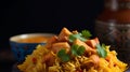 chicken biryani with chicken, onions, cashewnut paste, tomatoes,cup of basmoti rice Royalty Free Stock Photo