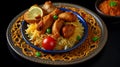 chicken biryani with chicken, onions, cashewnut paste, tomatoes,cup of basmoti rice Royalty Free Stock Photo
