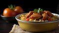 chicken biryani with chicken, onions, cashewnut paste, tomatoes,cup of basmoti rice Royalty Free Stock Photo