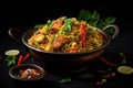 Chicken Biryani with Rice and Vegetables on black background, Indian chicken biryani with rice and vegetables on a Black Royalty Free Stock Photo
