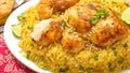 Chicken biryani with steamed basmati rice Ai Generated