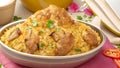 Chicken biryani with steamed basmati rice Ai Generated