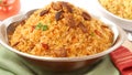 Chicken biryani with steamed basmati rice Ai Generated