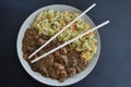 Black bean chicken with fried rice Royalty Free Stock Photo