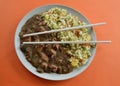 Black bean chicken with fried rice Royalty Free Stock Photo