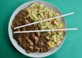 Chicken with black bean sauce and rice Royalty Free Stock Photo