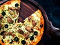 Chicken and black olives pizza Royalty Free Stock Photo