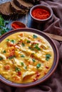Chicken breast creamy soup, vertical view Royalty Free Stock Photo