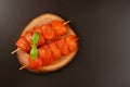 Chicken breast Fillets.Fresh raw marinated chicken fillet skewers with fresh herbs on a black background.Closeup of Royalty Free Stock Photo