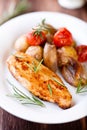 Chicken breast with oven baked vegetables Royalty Free Stock Photo